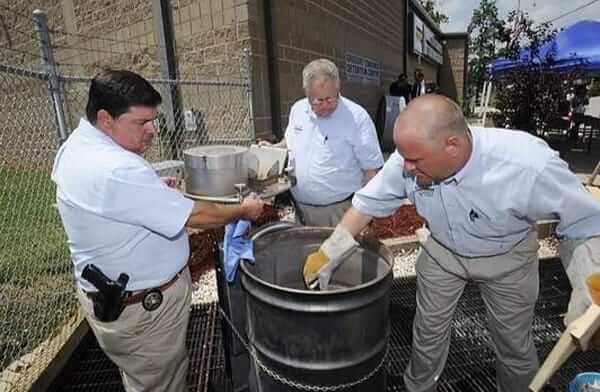 Evidence drugs being destroyed by incinerator